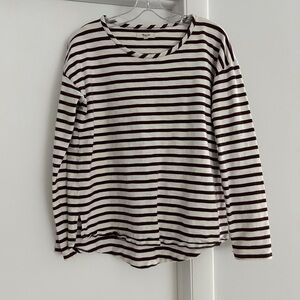 Madewell Drop Shoulder Women's Striped Brown and White Top